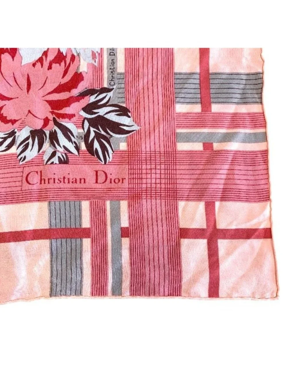 Christian Dior Stole Shawl Scarf Accessories Silk Logo Total Pink Red